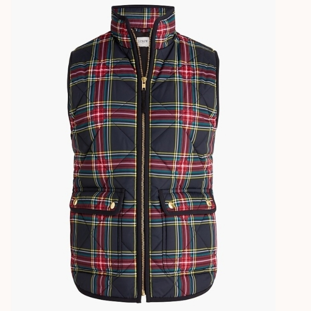 J-CREW Stuart Tartan Quilted Puffer Vest Size Medium